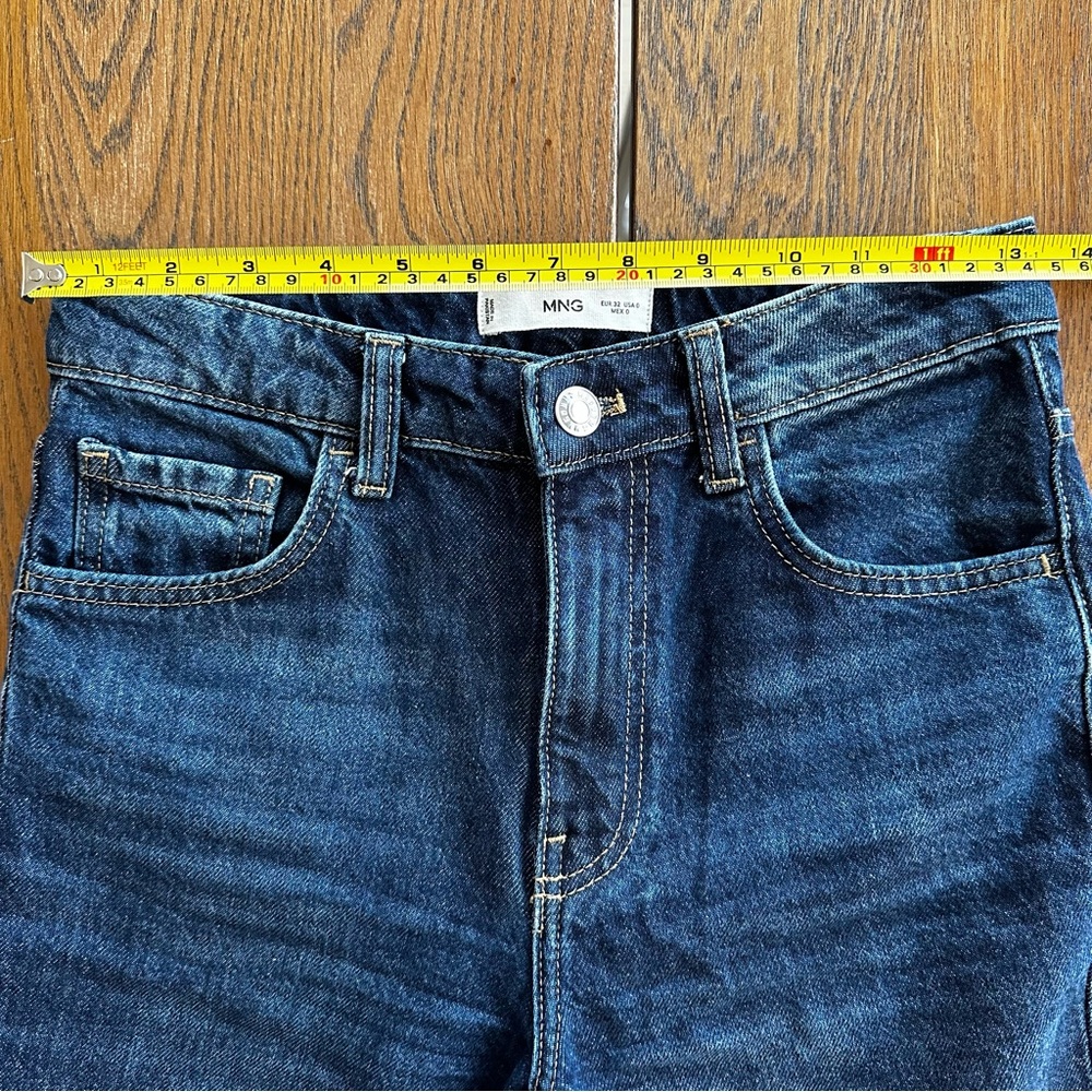 Mango Wide Leg Raw Edge Distressed Hem Blue Denim Jeans Casual Summer Classic - Picture 11 of 13